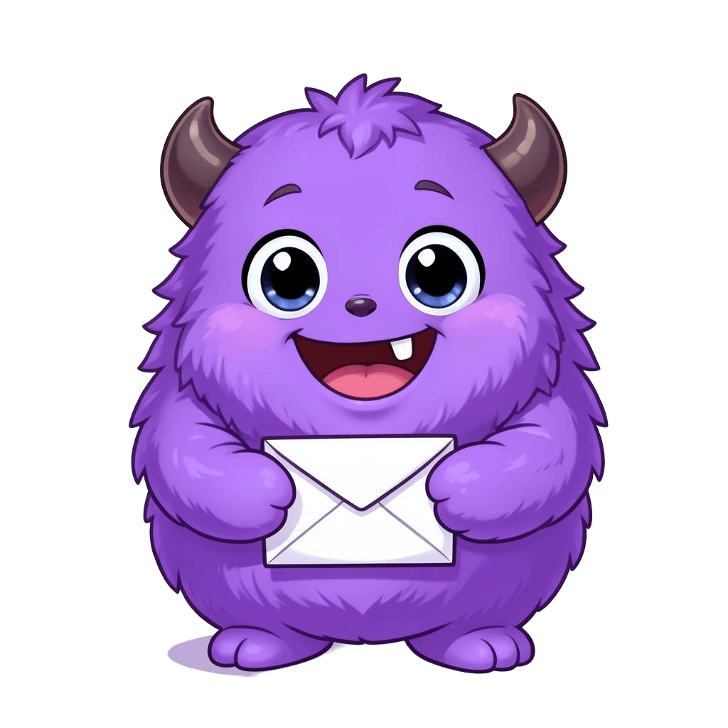 The InboxMonsta monster, a fluffy purple creature happily holding your email